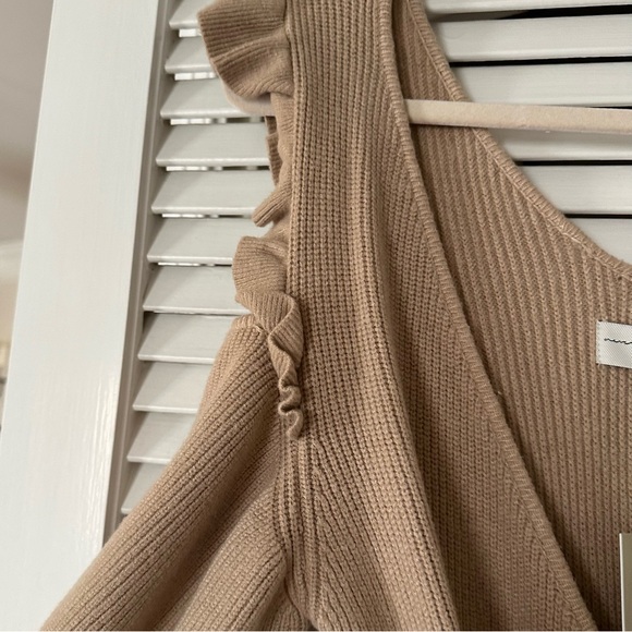 Never Fully Dressed ruffle cold shoulder wrap tie knitted midi dress in camel - Picture 8 of 8